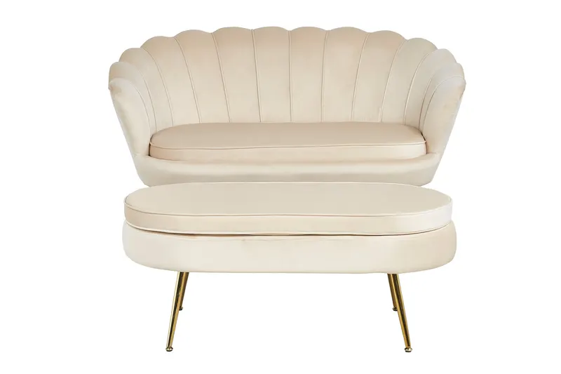 Sitzpouf oval aus Samt Beige, Ansicht 6