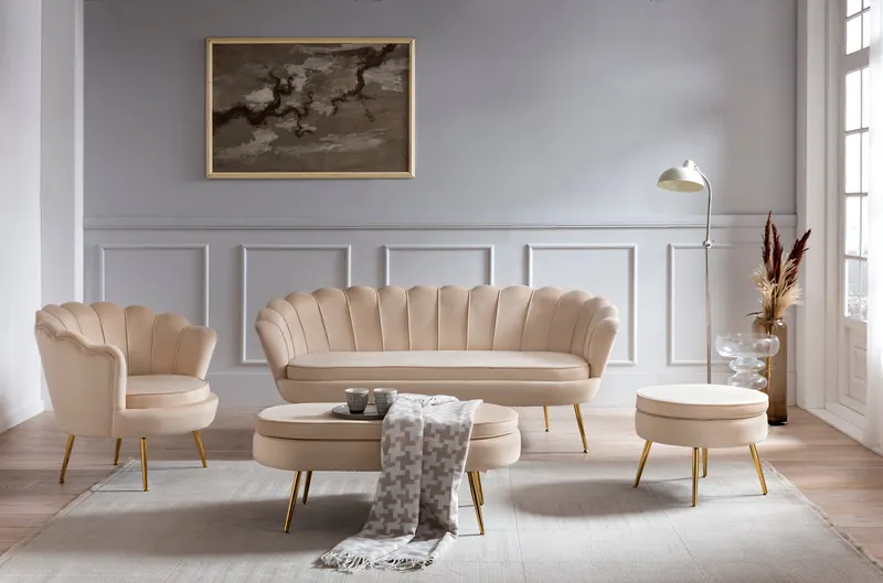 Muschelsofa 3-Sitzer aus Samt, Beige, Ansicht 6