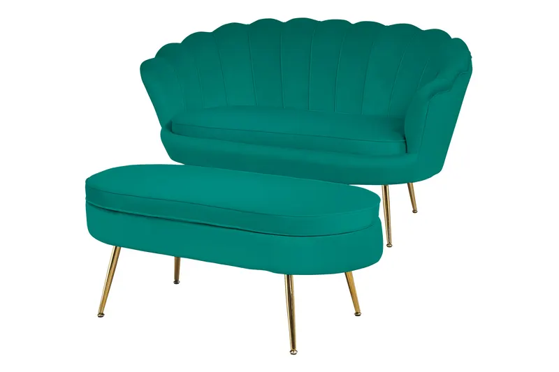 Sitzpouf oval aus Samt Grün, Ansicht 5