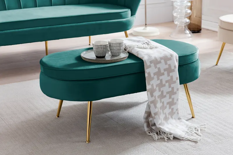 Sitzpouf oval aus Samt Grün, Ansicht 7