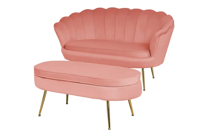 Sitzpouf oval aus Samt Rose, Ansicht 5
