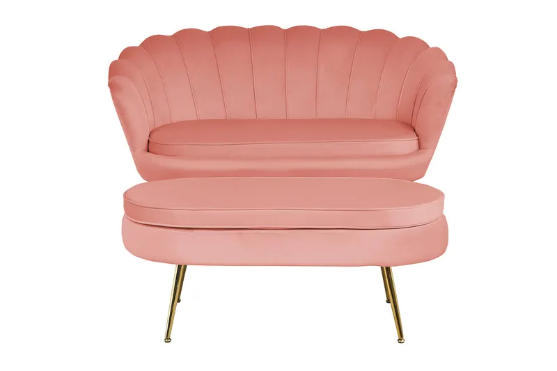 Sitzpouf oval aus Samt Rose, Ansicht 6