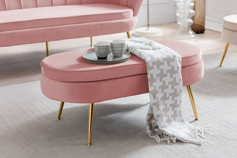 Sitzpouf oval aus Samt Rose, Ansicht 7