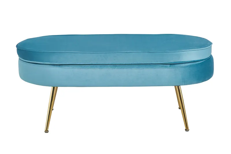 Sitzpouf oval aus Samt Blau, Ansicht 1
