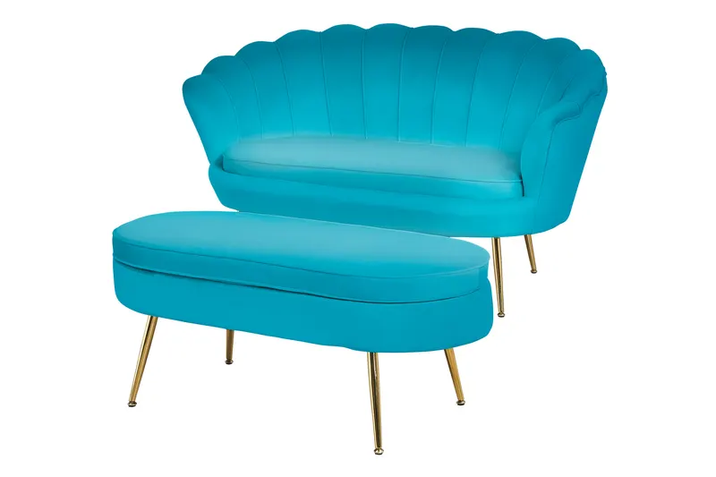 Sitzpouf oval aus Samt Blau, Ansicht 5