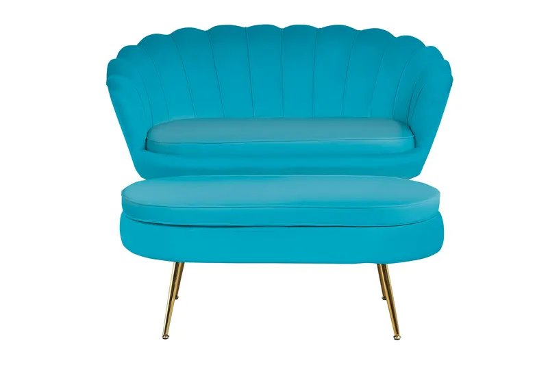 Sitzpouf oval aus Samt Blau, Ansicht 6