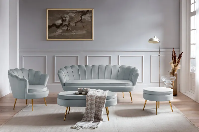 Muschelsofa 3-Sitzer aus Samt Hellgrau, Ansicht 6