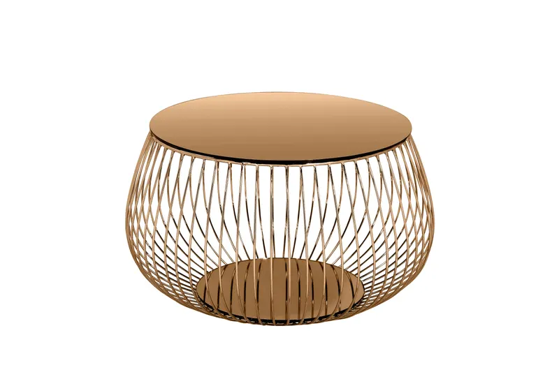 Viola Couchtisch mit Metallkorb Ø 72 cm, Weiß/Gold