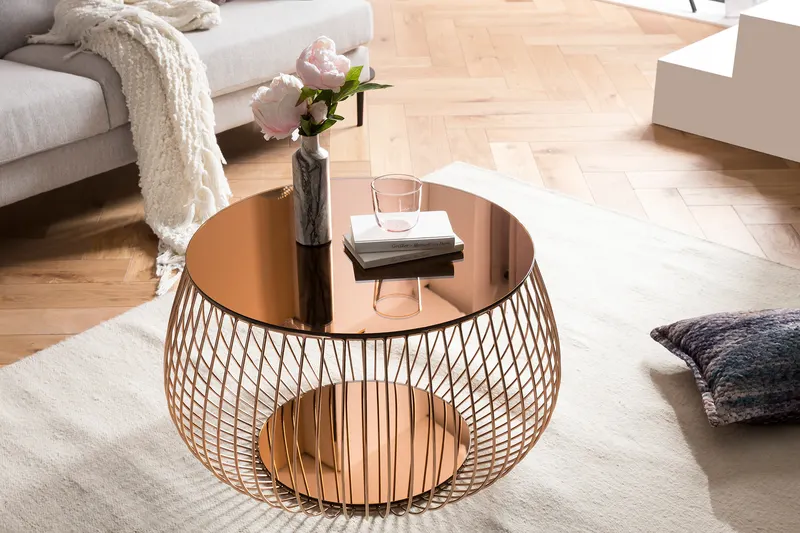 Couchtisch mit Metallkorb Ø 72 cm, Rosegold, Ansicht 5