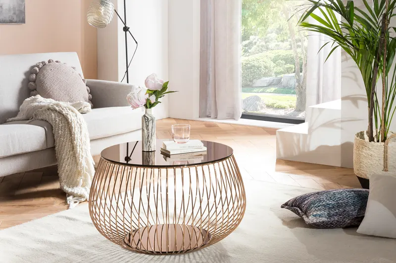 Couchtisch mit Metallkorb Ø 72 cm, Rosegold, Ansicht 6