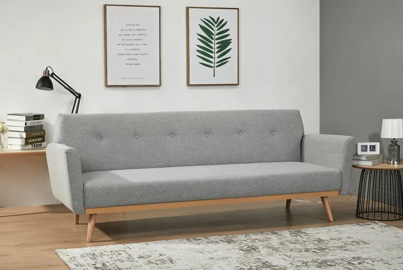 Schlafsofa in Hellgrau mit Birkenholz, Ansicht 7