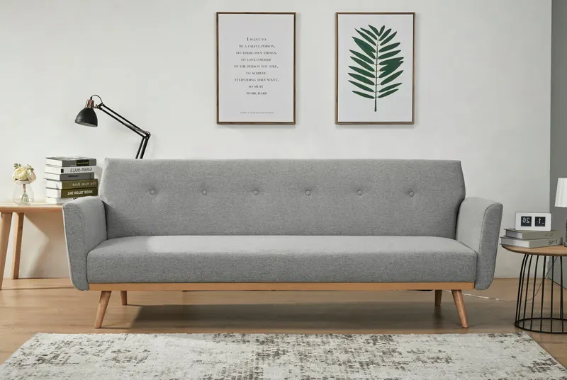 Schlafsofa in Hellgrau mit Birkenholz, Ansicht 8