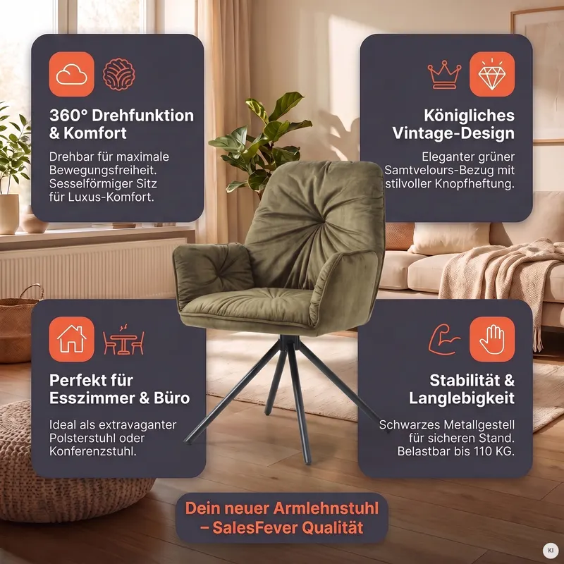 Armlehnstuhl mit 360° Drehfunktion, Grün, Ansicht 10