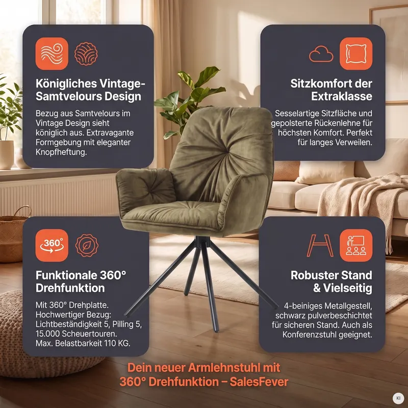Armlehnstuhl mit 360° Drehfunktion, Grün, Ansicht 8