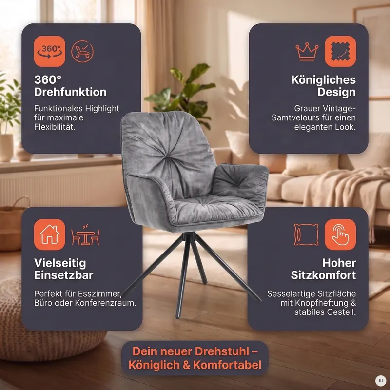 Armlehnstuhl mit 360° Drehfunktion, Grau, Ansicht 11