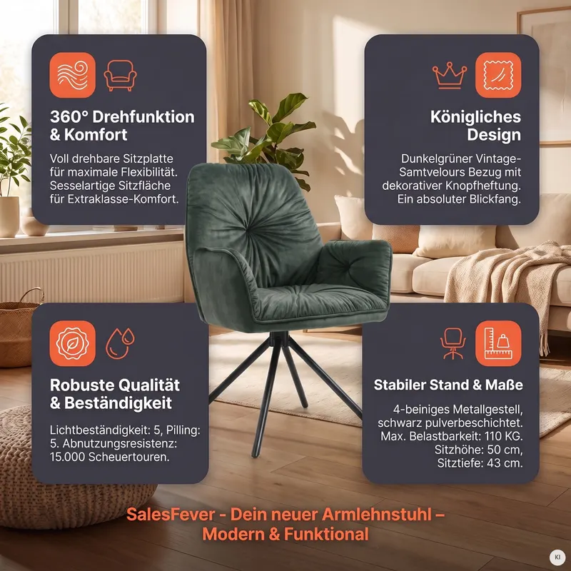 Armlehnstuhl mit 360° Drehfunktion, Dunkelgrün, Ansicht 8