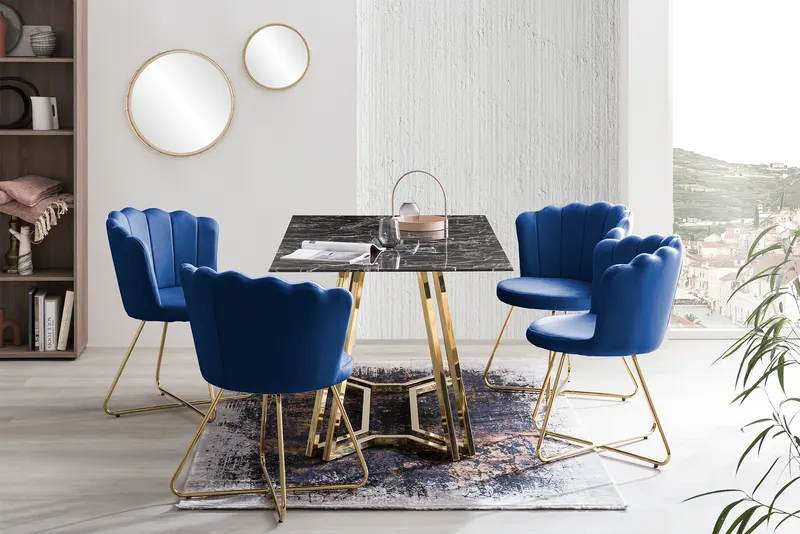 Esstisch 160 × 90 cm, Schwarz in Marmoroptik, Gold, Ansicht 10