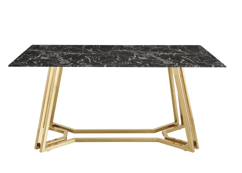 Esstisch 160 × 90 cm, Schwarz in Marmoroptik, Gold, Ansicht 2