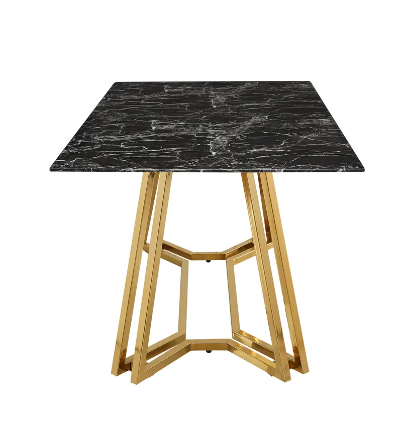 Esstisch 160 × 90 cm, Schwarz in Marmoroptik, Gold, Ansicht 3