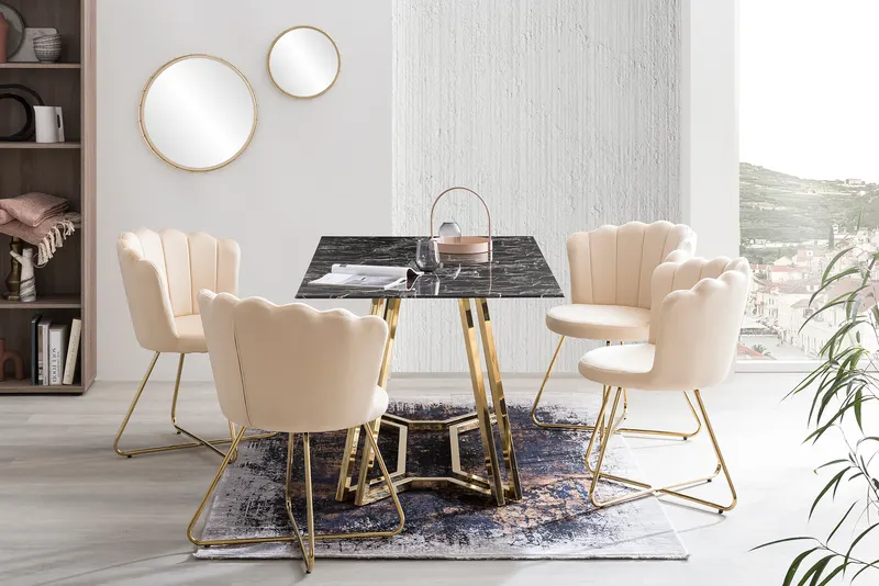 Esstisch 160 × 90 cm, Schwarz in Marmoroptik, Gold, Ansicht 5