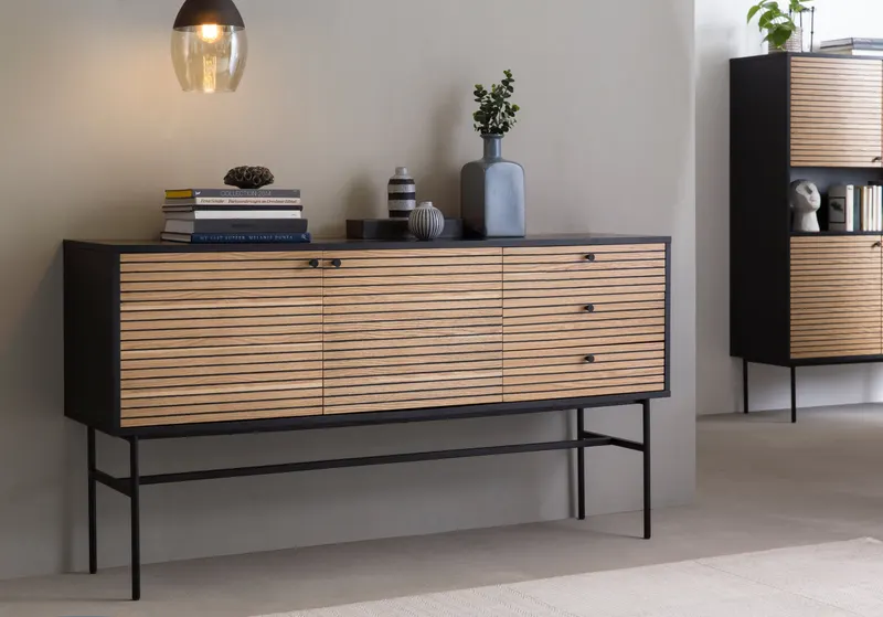 Sideboard Schwarz/Eiche Echtholzfurnier, Ansicht 14