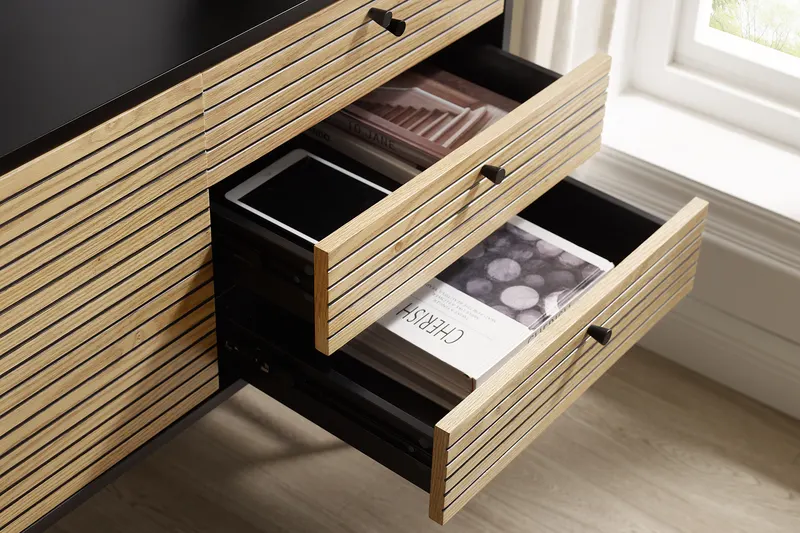 Sideboard Schwarz/Eiche Echtholzfurnier, Ansicht 8