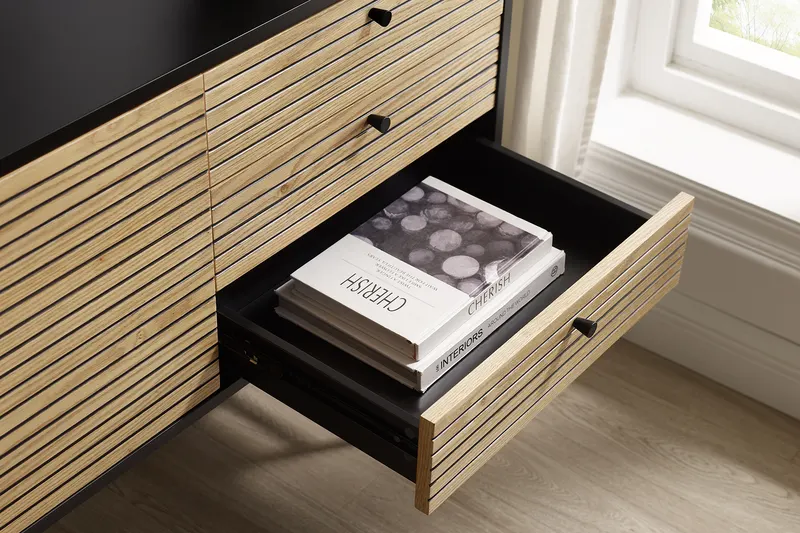 Sideboard Schwarz/Eiche Echtholzfurnier, Ansicht 9