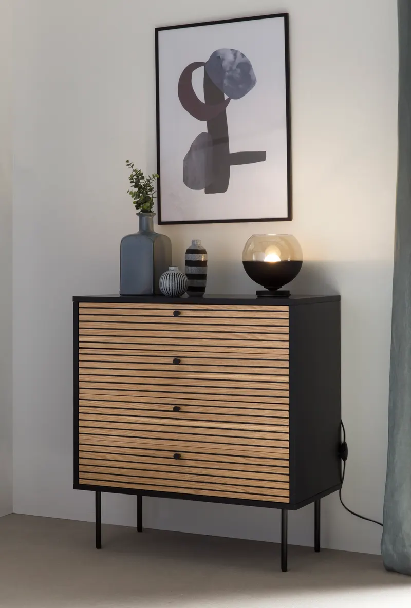 Kommode Schwarz/Eiche Echtholzfurnier, Ansicht 12