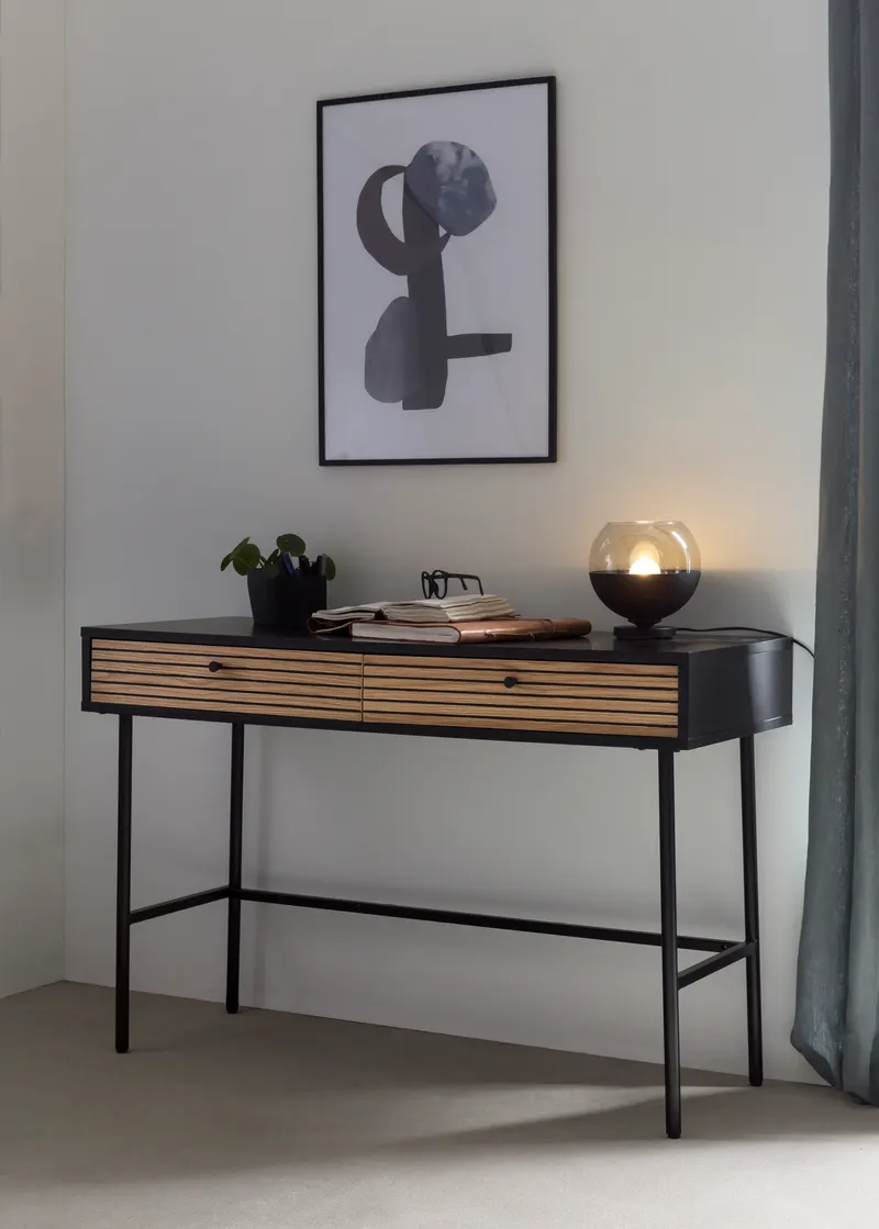 Schreibtisch Schwarz/Eiche Echtholzfurnier, Ansicht 13