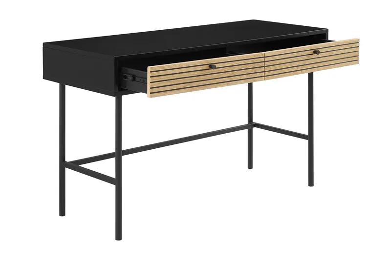 Schreibtisch Schwarz/Eiche Echtholzfurnier, Ansicht 3