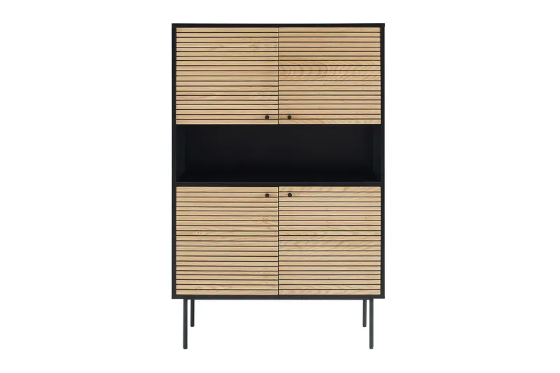 Melvin Highboard Schwarz/Eiche Echtholzfurnier