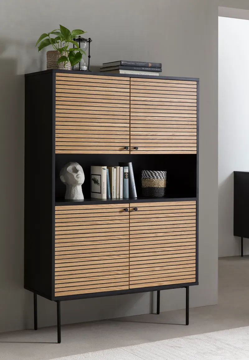 Highboard Schwarz/Eiche Echtholzfurnier, Ansicht 14