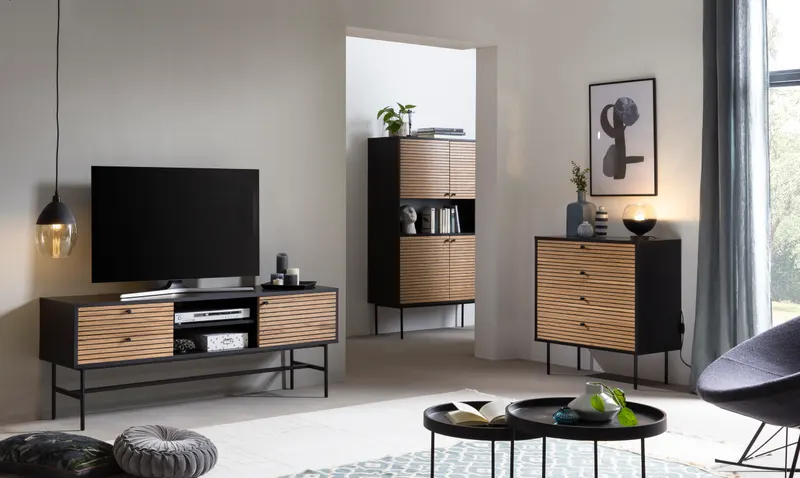Highboard Schwarz/Eiche Echtholzfurnier, Ansicht 15