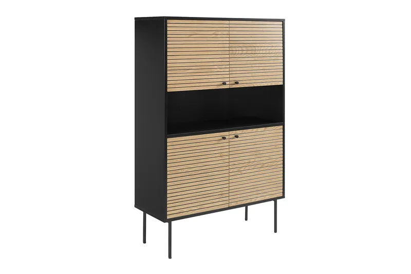 Highboard Schwarz/Eiche Echtholzfurnier, Ansicht 2