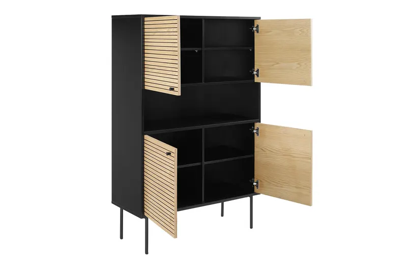 Highboard Schwarz/Eiche Echtholzfurnier, Ansicht 3