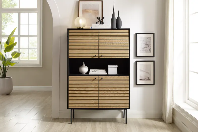 Highboard Schwarz/Eiche Echtholzfurnier, Ansicht 6