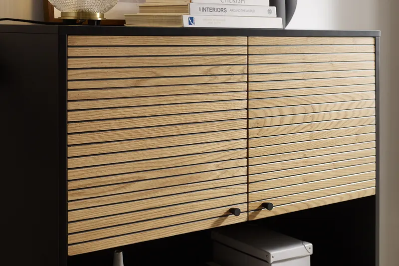 Highboard Schwarz/Eiche Echtholzfurnier, Ansicht 7