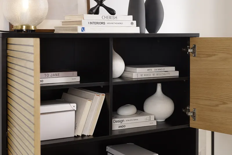 Highboard Schwarz/Eiche Echtholzfurnier, Ansicht 8