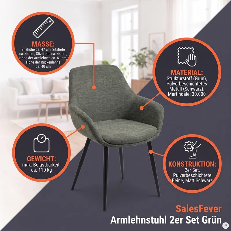 Armlehnstuhl 2er Set Grün, Ansicht 21