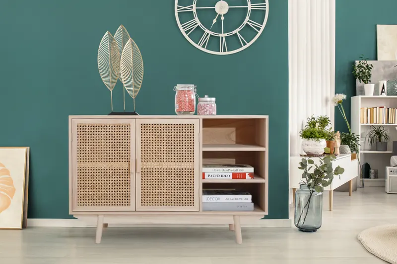 Sideboard 100 × 36 cm mit Rattanfront, Natur, Ansicht 2