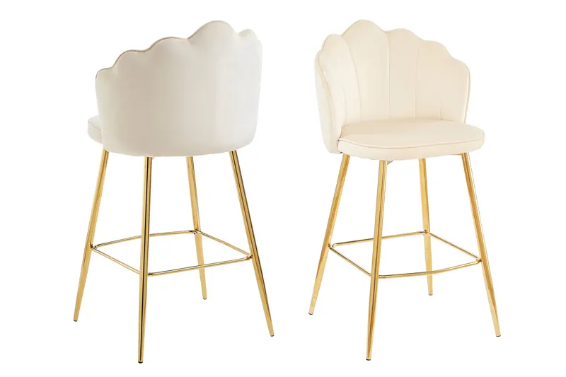 Barhocker Muscheldesign 2er Set Samt beige, Ansicht 1