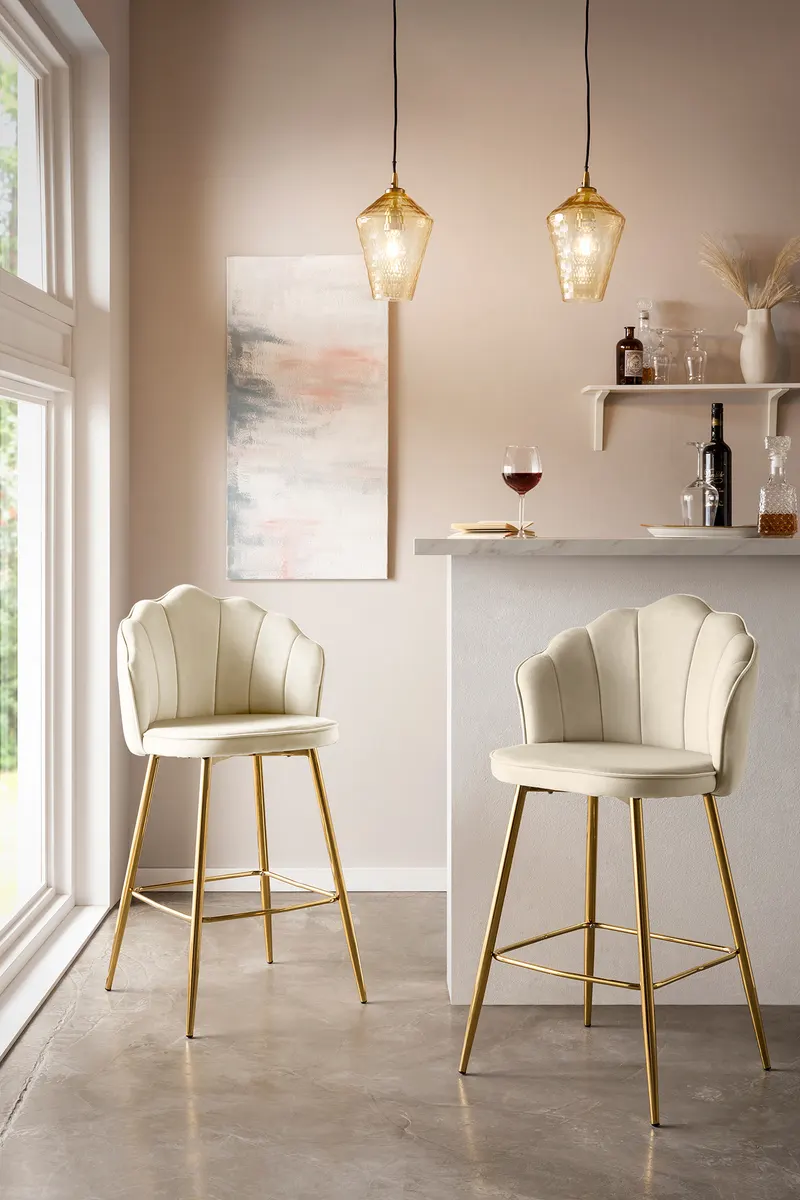 Barhocker Muscheldesign 2er Set Samt beige, Ansicht 7