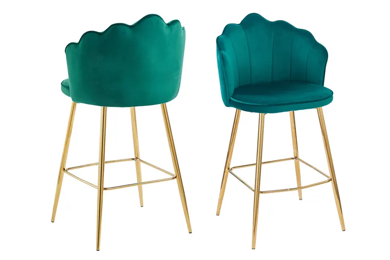 Barhocker Muscheldesign 2er Set aus Samt Grün, Ansicht 1