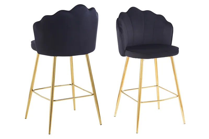 Barhocker Muscheldesign 2er Set aus Samt Schwarz, Ansicht 1