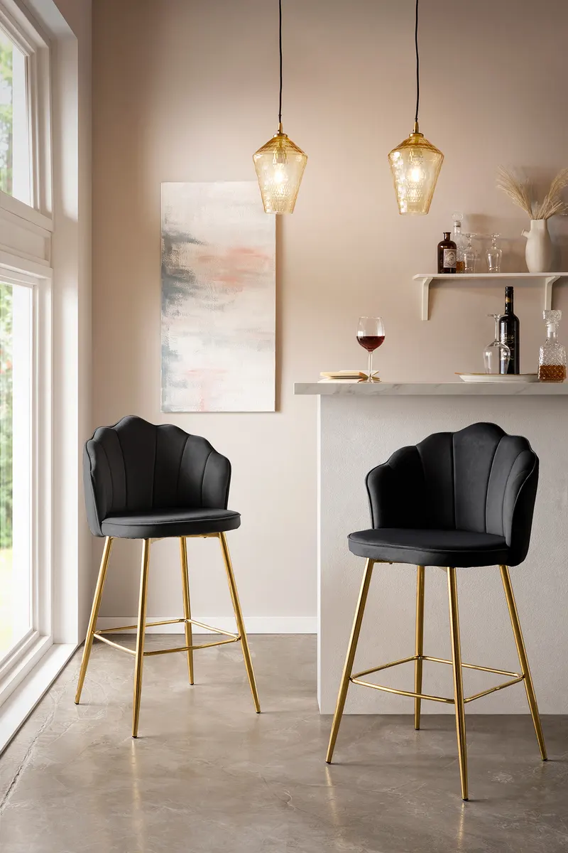 Barhocker Muscheldesign 2er Set aus Samt Schwarz, Ansicht 7