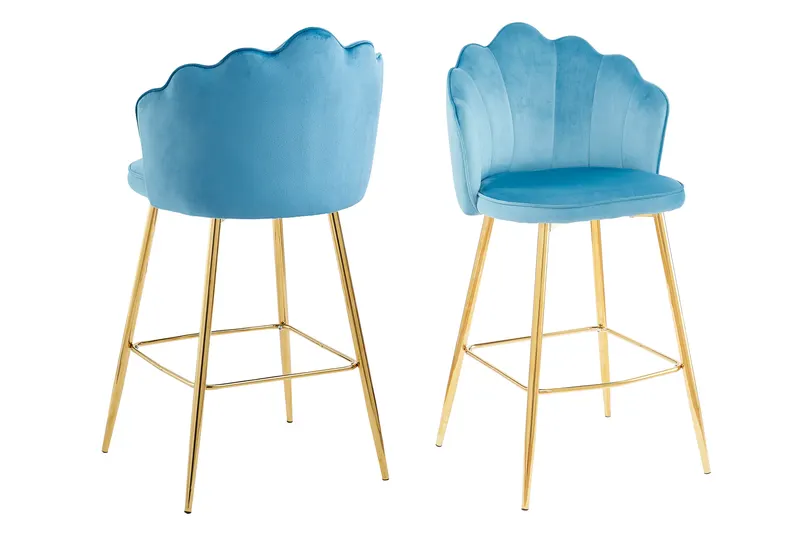 Barhocker Muscheldesign 2er Set Samt Blau, Ansicht 1