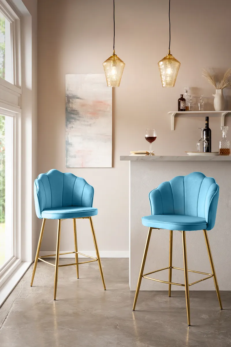 Barhocker Muscheldesign 2er Set Samt Blau, Ansicht 7