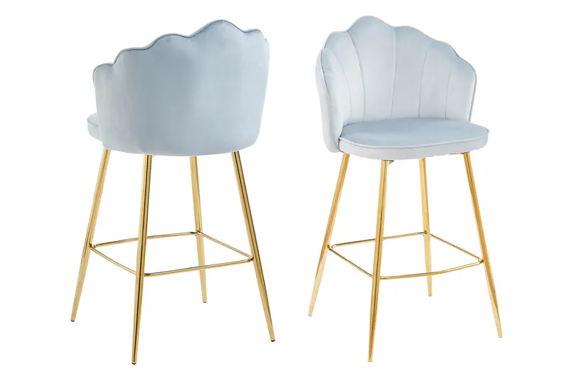 Arielle Barhocker Muscheldesign 2er Set Samt, Hellgrau/Gold