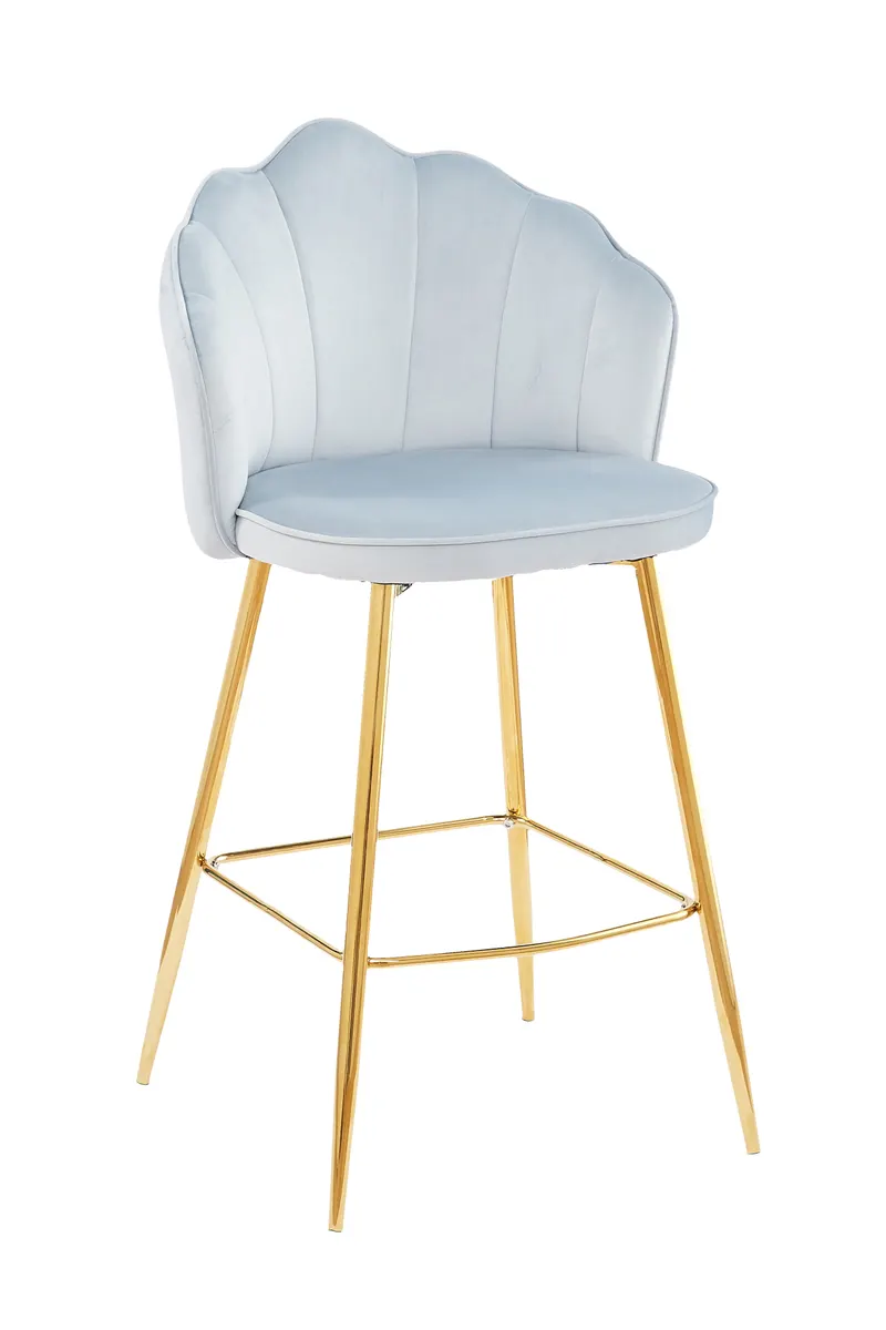 Barhocker Muscheldesign 2er Set Samt Hellgrau, Ansicht 2