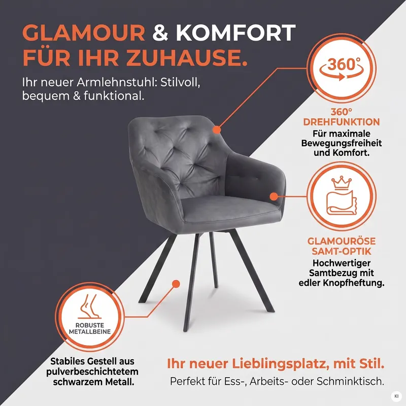 Armlehnstuhl mit 360° Drehfunktion Grau, Ansicht 16
